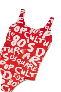 Printed one-piece swimming costume - Tomato Red