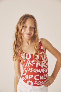 Printed one-piece swimming costume - Tomato Red
