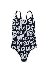 Printed one-piece swimming costume - Black