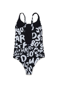 Printed one-piece swimming costume - Black