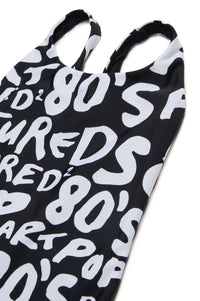 Printed one-piece swimming costume - Black