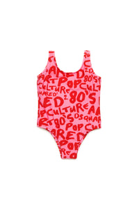 Printed one-piece swimming costume - Sachet Pink