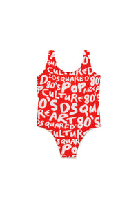 Printed one-piece swimming costume - Tomato Red