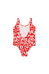 Printed one-piece swimming costume - Tomato Red