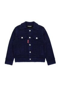 Wool blend button jacket - Deep Blue