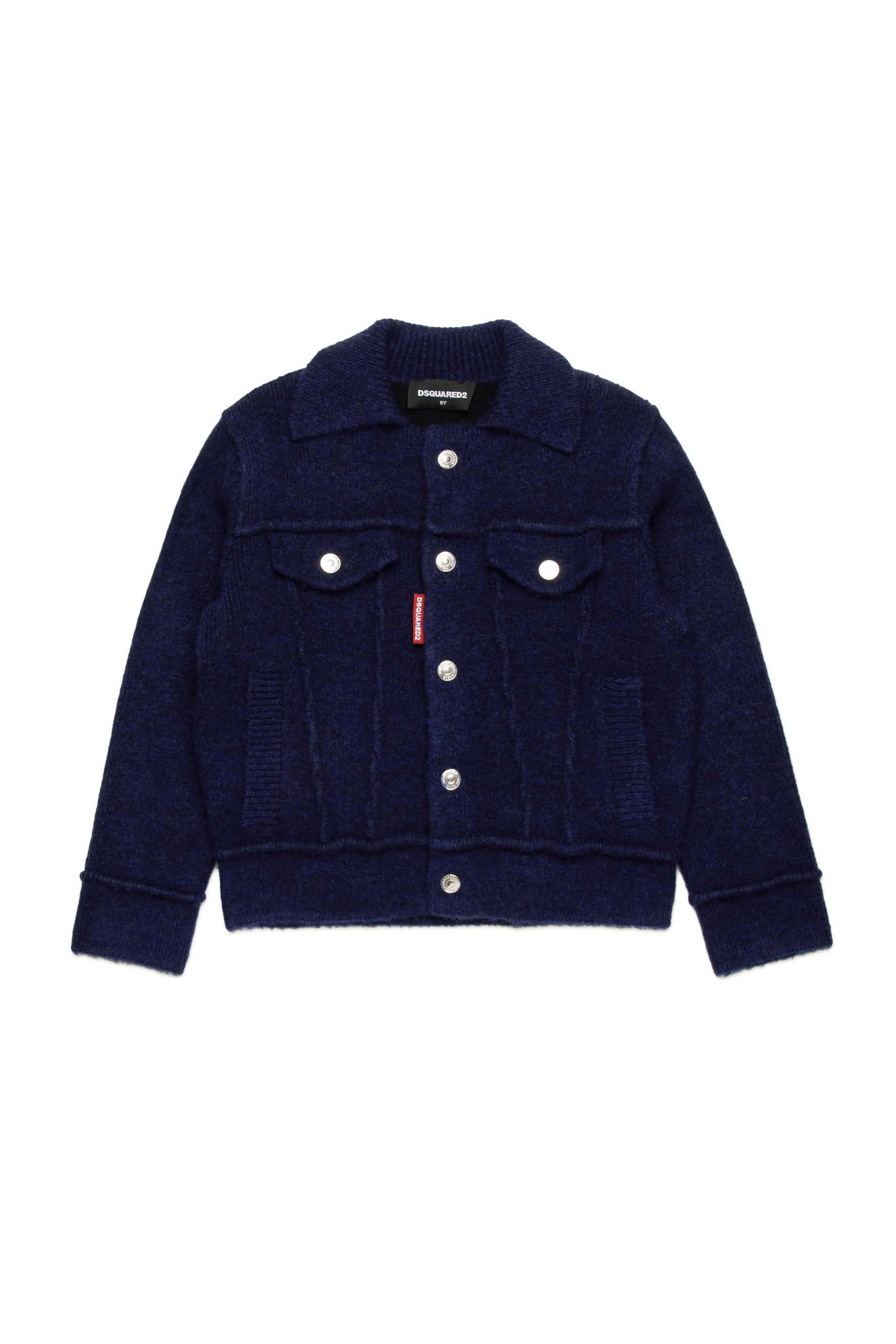 Wool blend button jacket - Deep Blue