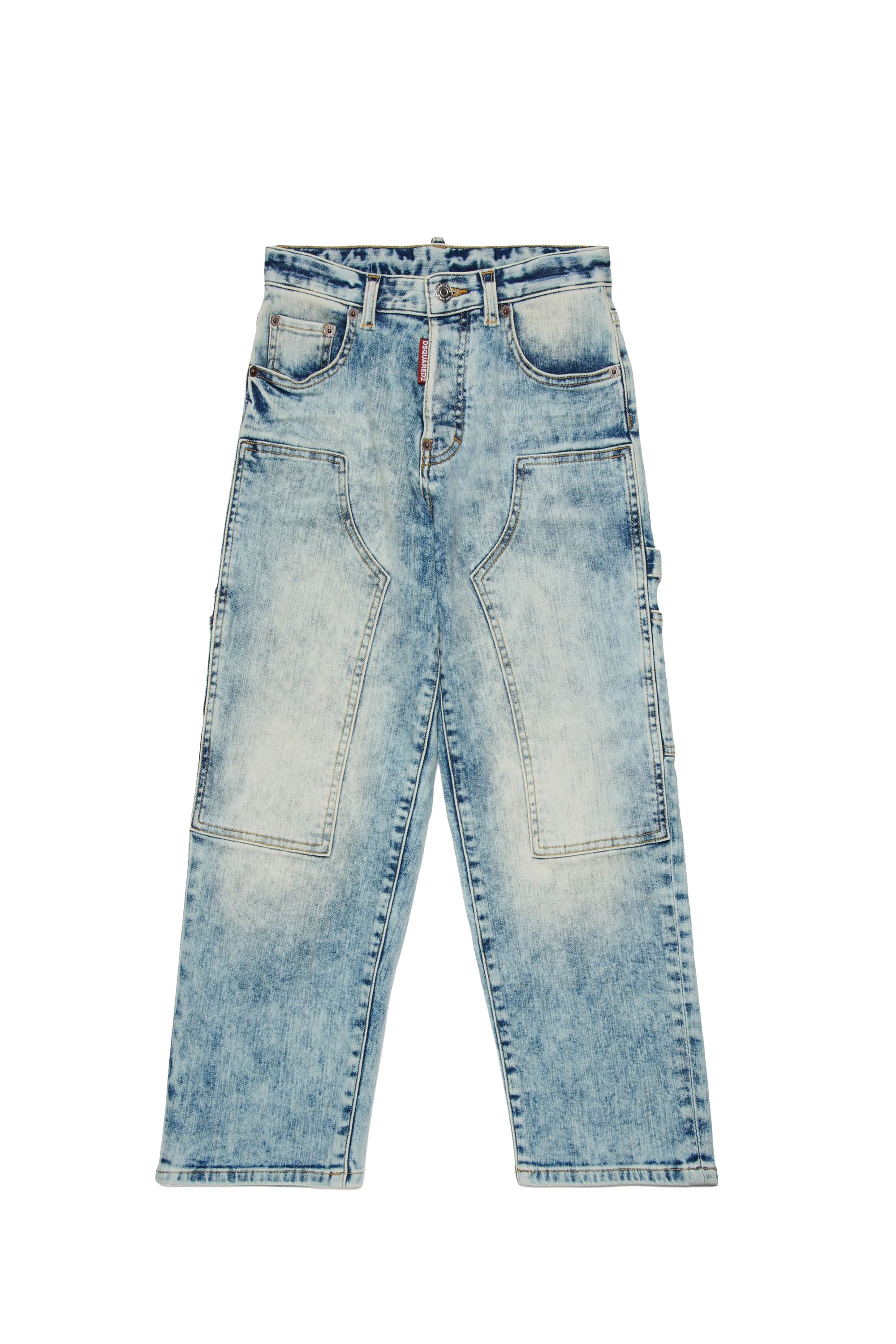 Straight-leg washed denim trousers - Blue Denim