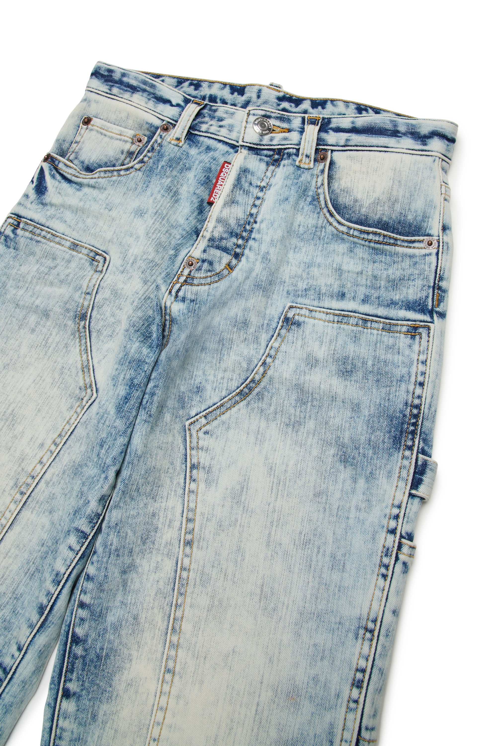 Straight-leg washed denim trousers - Blue Denim
