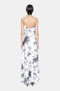 Robe longue délicate à rayures en satin - Palm Print