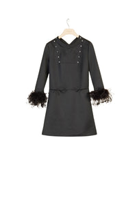 Dress with removable feather cuffs - Black