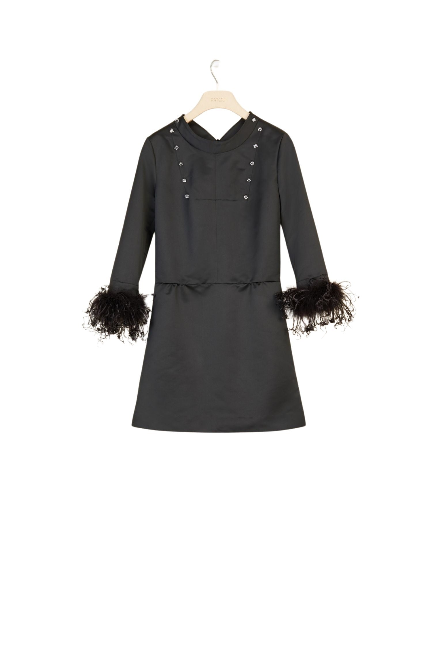 Dress with removable feather cuffs - Black