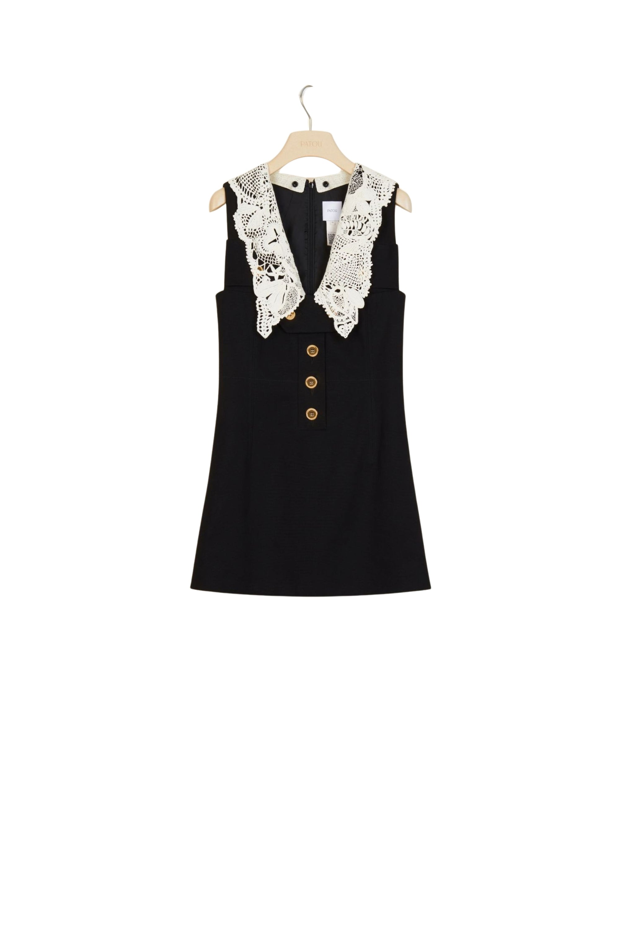 Cotton safari dress with crochet collar - Black