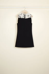 Safari dress with cotton crochet collar - Black