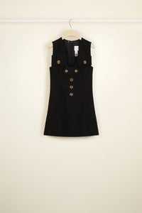 Cotton safari dress with crochet collar - Black