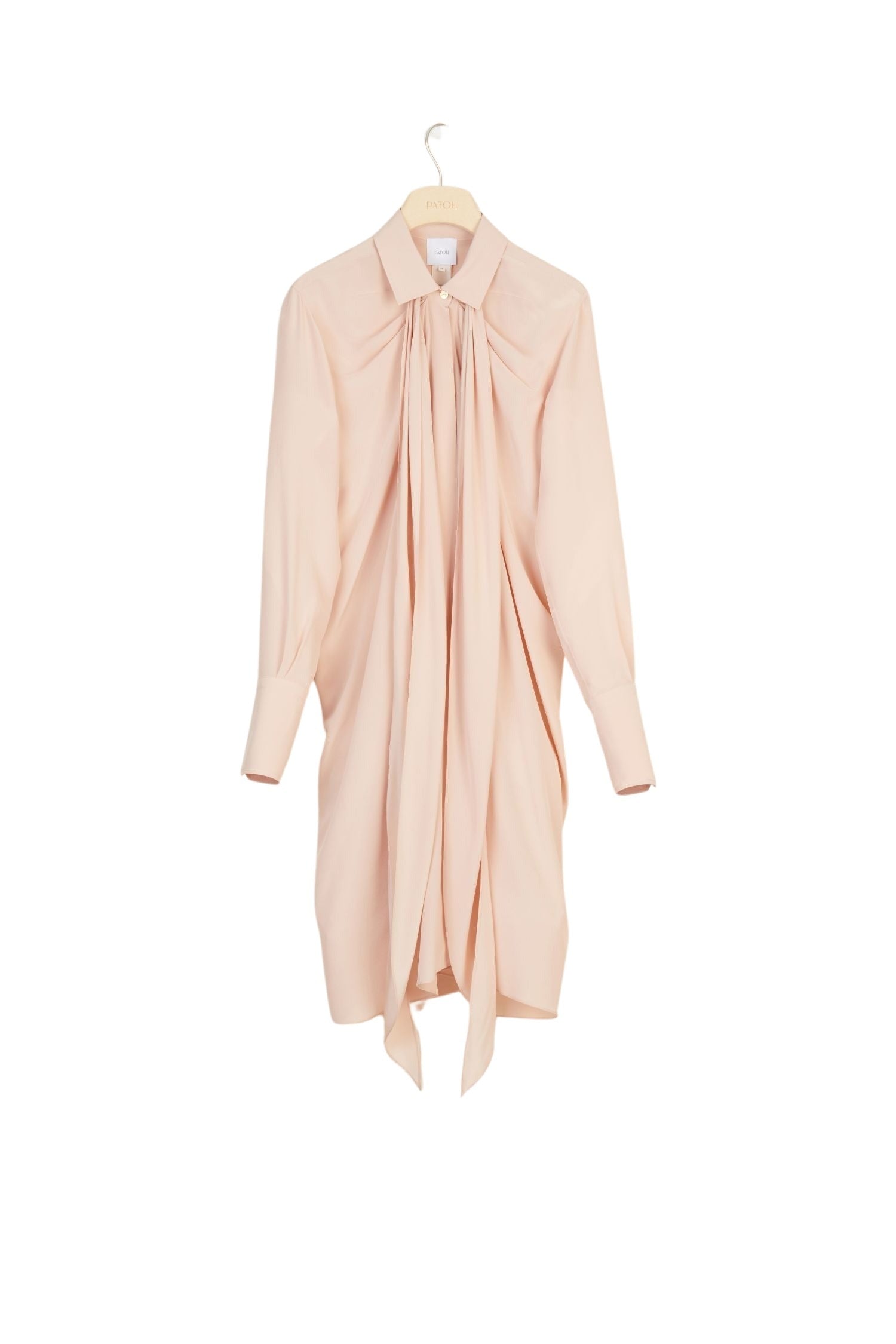 Robe chemise courte en soie à col lavallière - Beige Doré