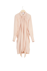 Robe chemise courte en soie à col lavallière - Beige Doré