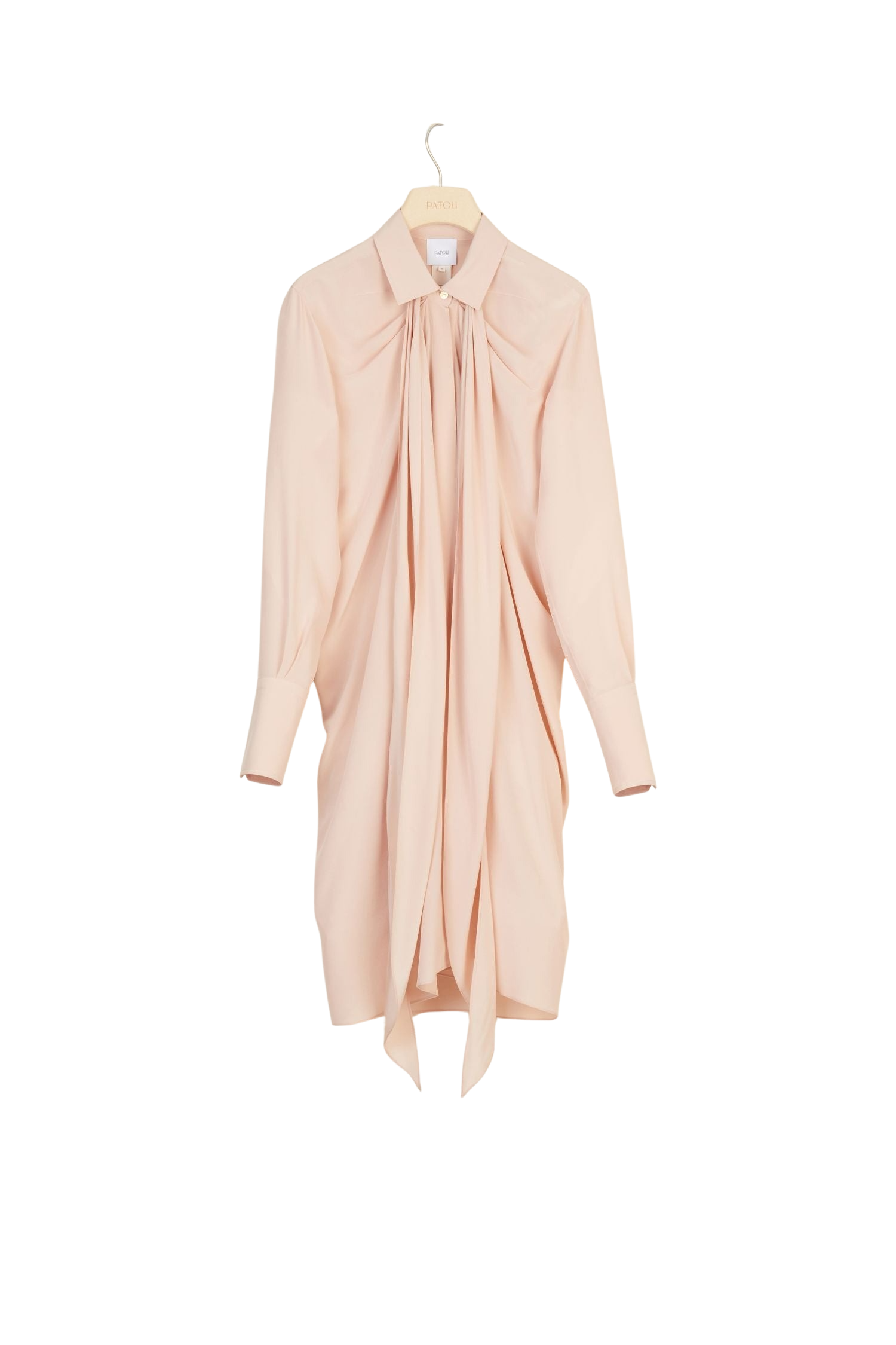 Robe chemise courte en soie à col lavallière - Beige Doré