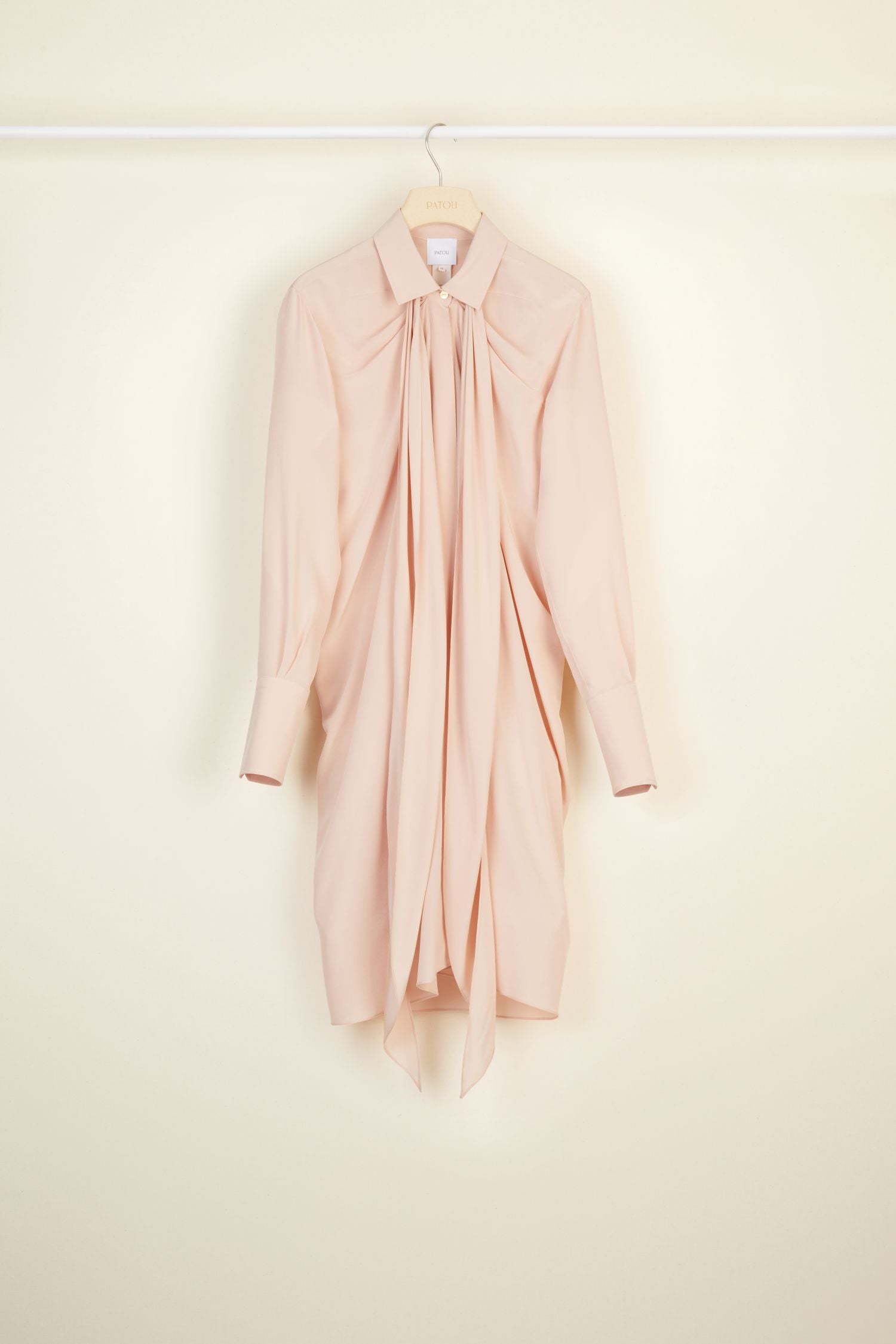 Short silk shirt dress with lavallière collar - Beige Doré