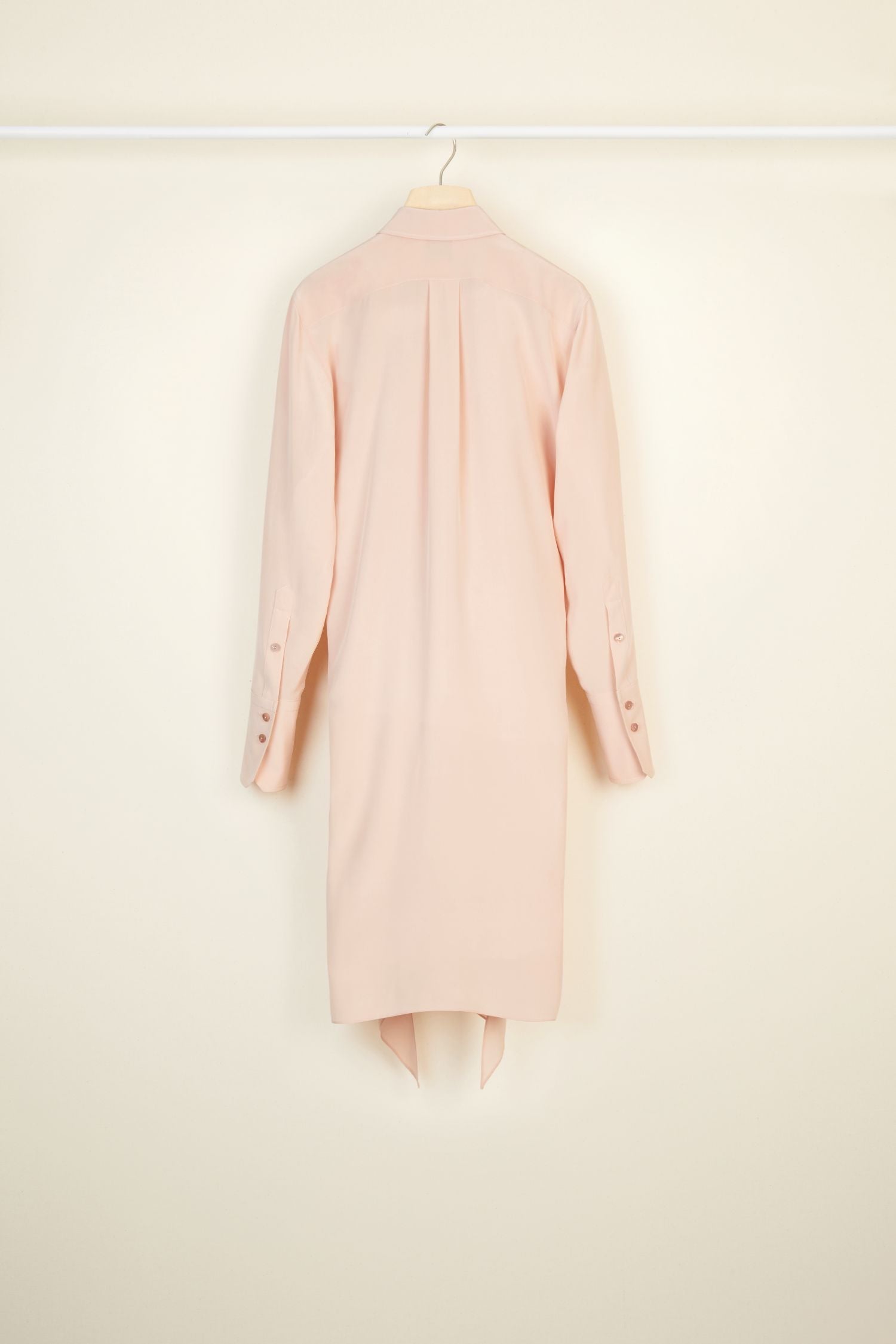 Robe chemise courte en soie à col lavallière - Beige Doré