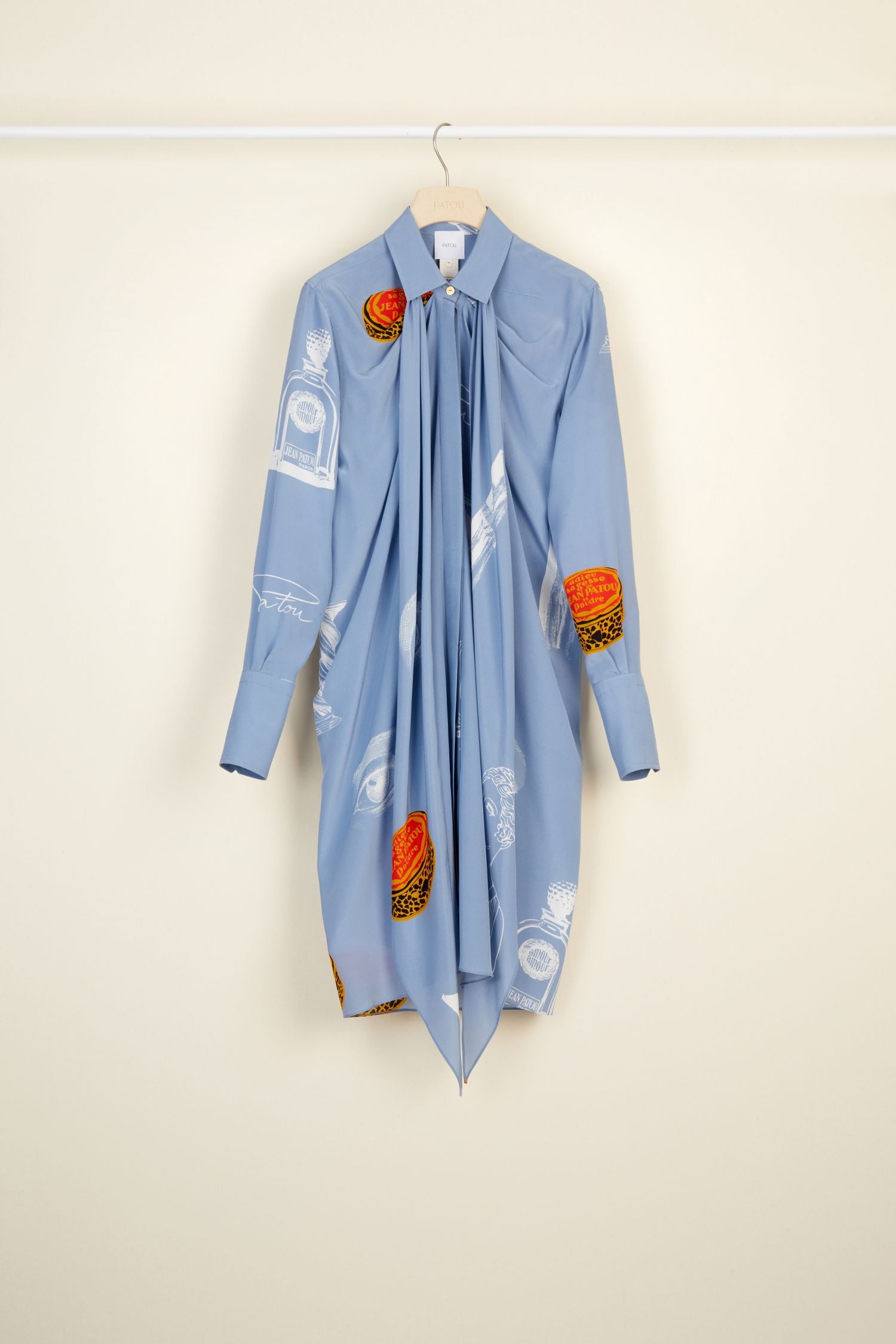 Robe chemise courte en soie imprimée à col lavallière - Imprimé Riddle