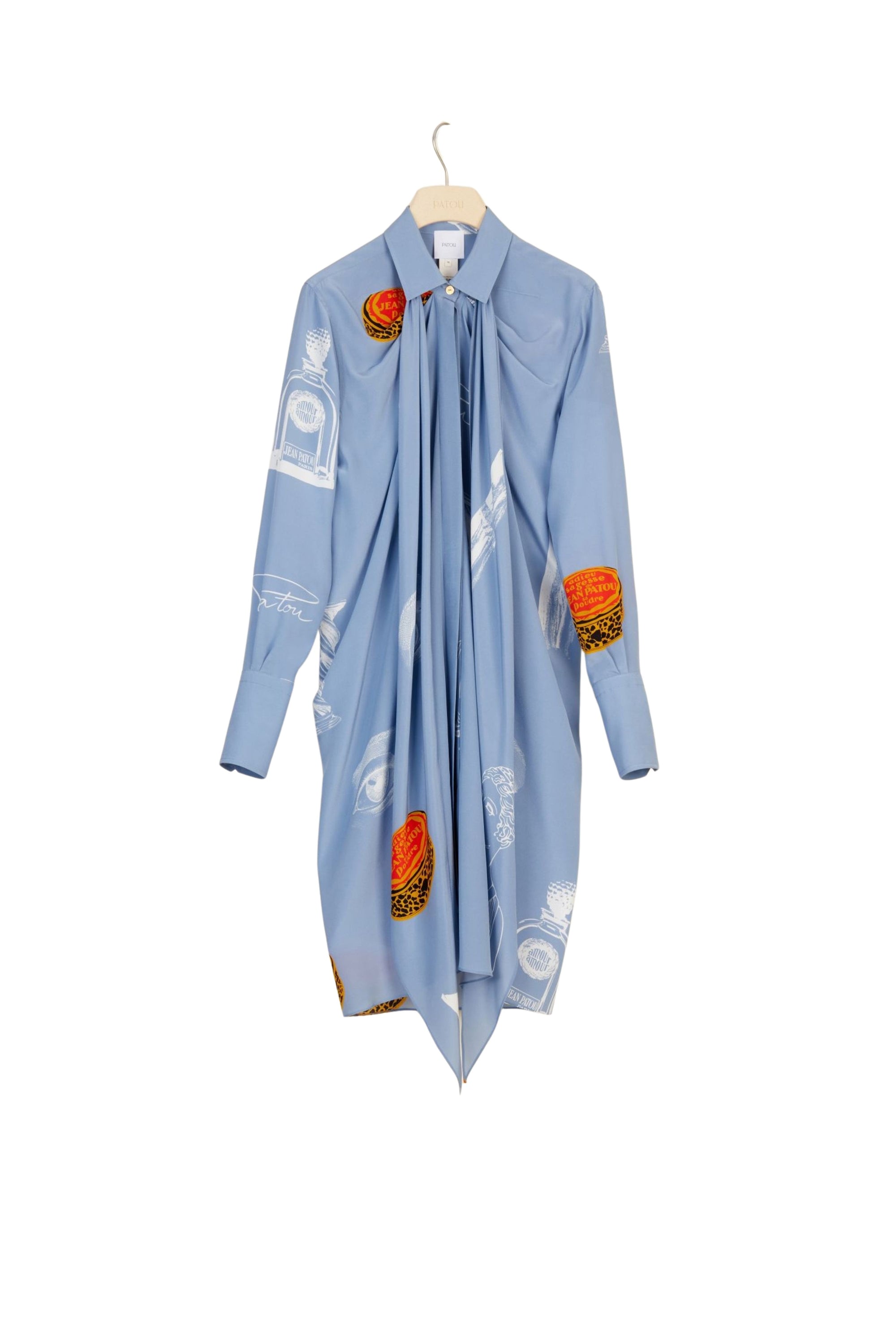 Robe chemise courte en soie imprimée à col lavallière - Imprimé Riddle
