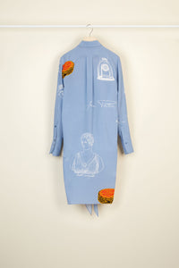 Robe chemise courte en soie imprimée à col lavallière - Imprimé Riddle