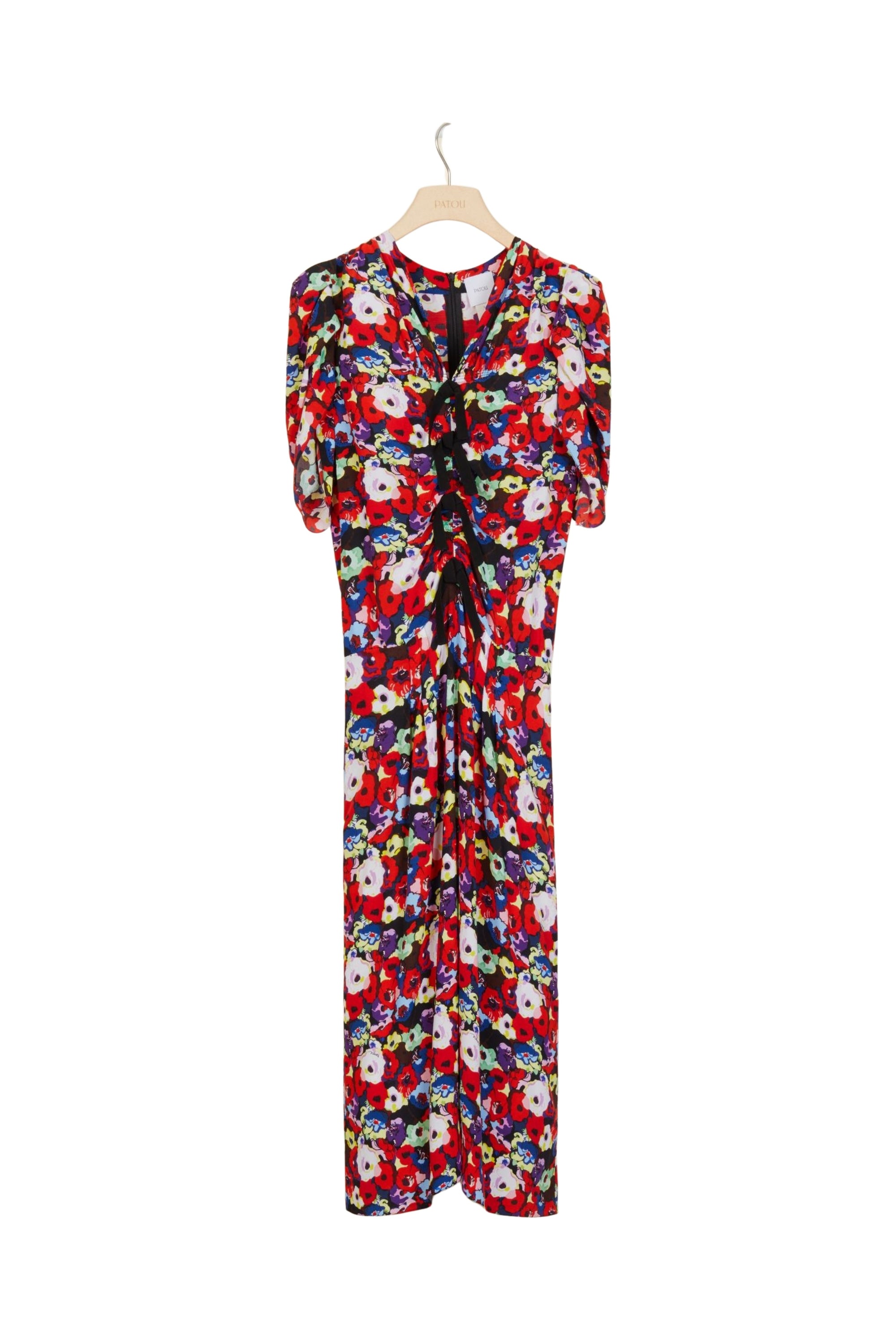 Gathered floral dress with bows - Flowers Bloom