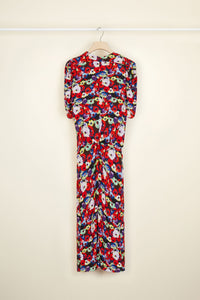 Gathered floral dress with bows - Flowers Bloom