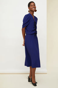 Gathered bow dress - Persian blue