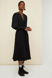 Pleated dress with twisted collar - Black