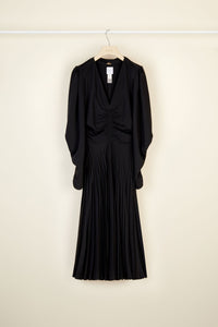 Pleated dress with twisted collar - Black