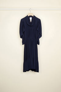 Robe midi à smocks - Bleu Saphir