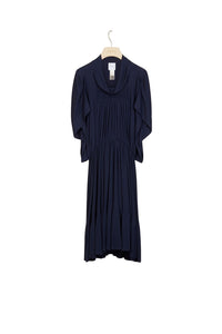 Robe midi à smocks - Bleu Saphir