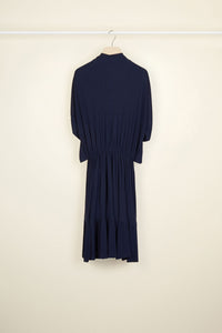Robe midi à smocks - Bleu Saphir