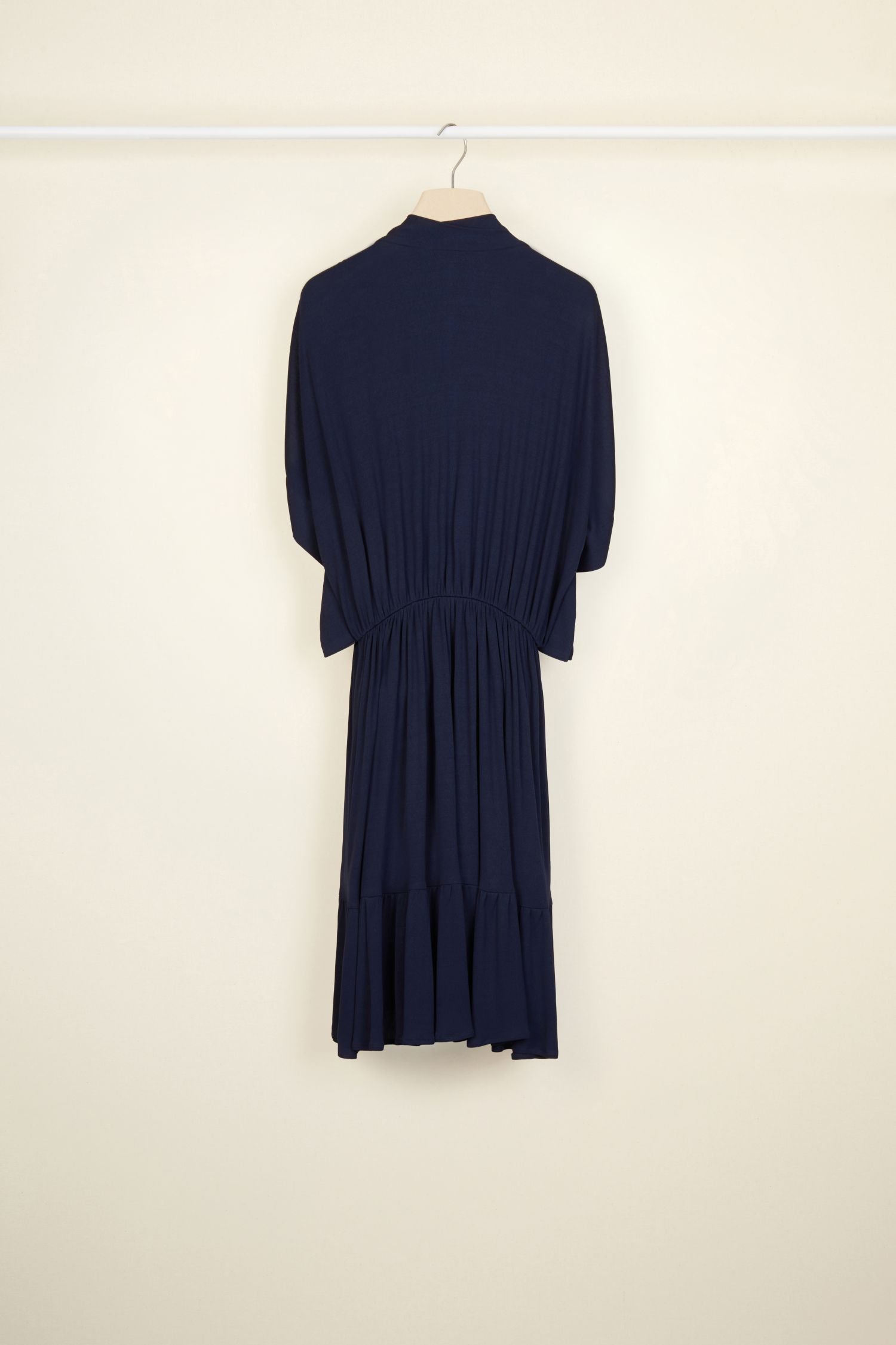 Robe midi à smocks - Bleu Saphir