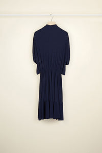 Robe midi à smocks - Bleu Saphir