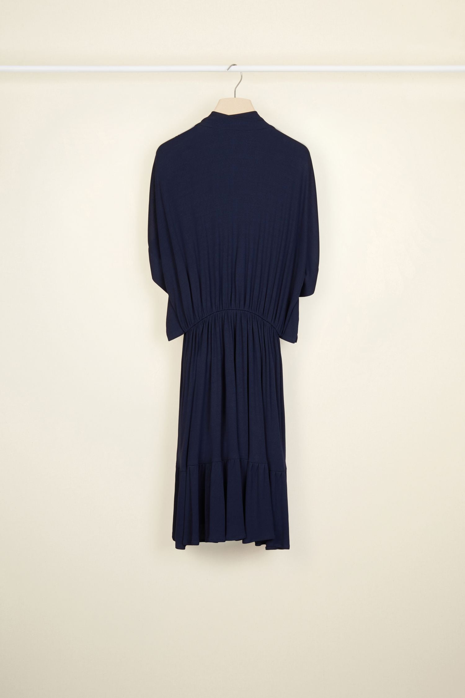 Robe midi à smocks - Bleu Saphir