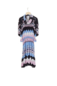 Robe midi imprimée à smocks - Clouds
