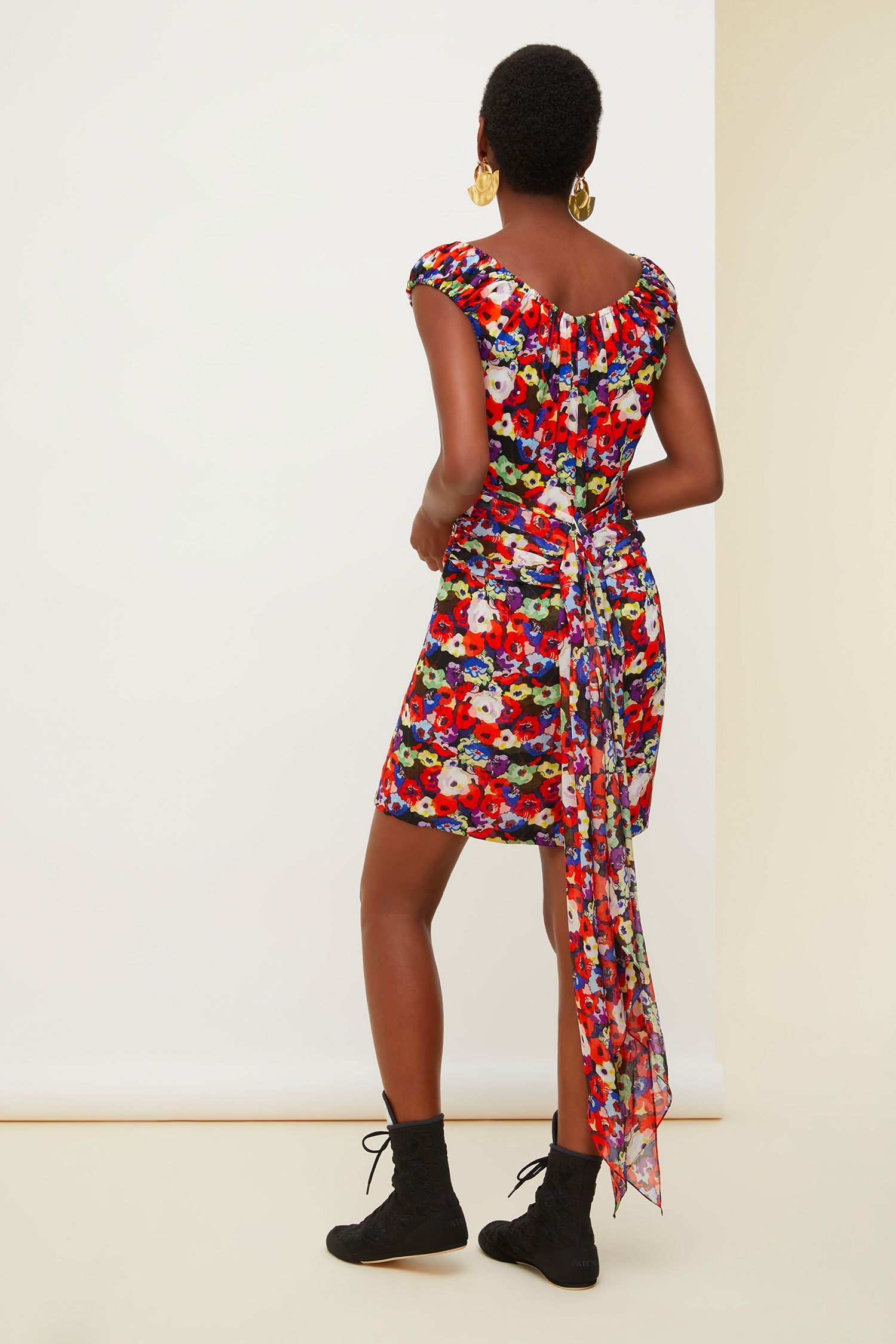 Off-the-shoulder silk dress - A Thousand Flowers Bloom print