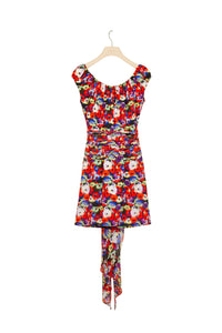 Printed silk off-the-shoulder dress - Flowers Bloom