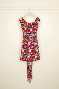 Robe en soie imprimée à épaules dénudées - Flowers Bloom
