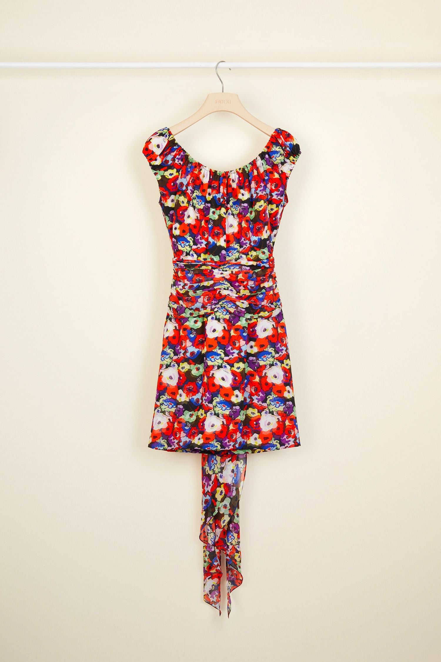 Robe en soie imprimée à épaules dénudées - Flowers Bloom