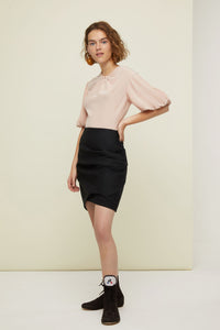 Silk and wool short dress with pleated sleeves - Golden Beige
