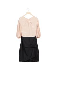 Short dress with pleated sleeves in silk & wool - Golden beige