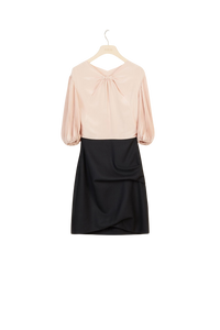 Robe courte en soie et laine à manches plissées - Beige Doré