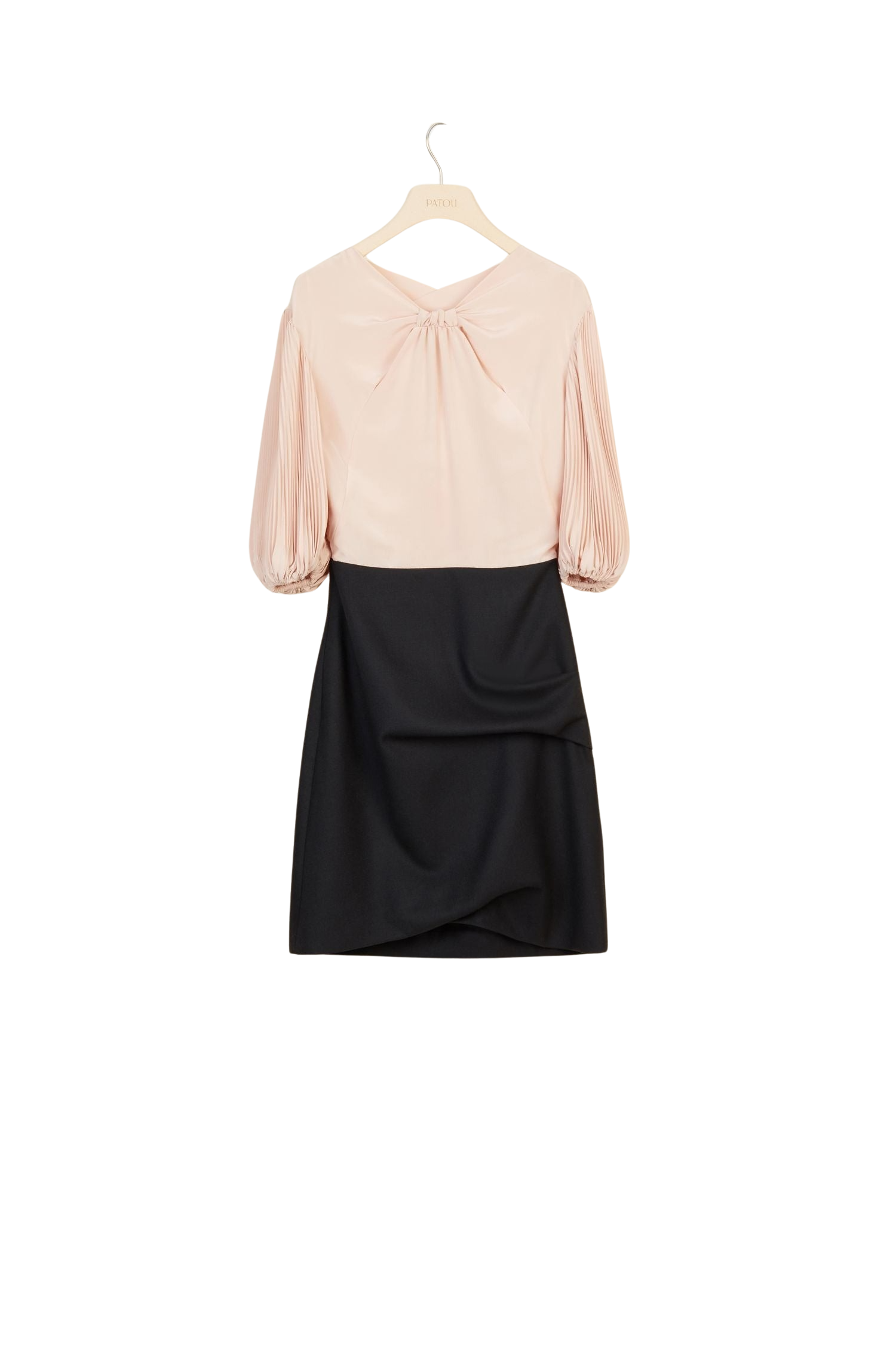 Robe courte en soie et laine à manches plissées - Beige Doré
