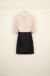 Robe courte en soie et laine à manches plissées - Beige Doré