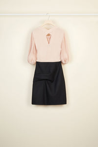 Robe courte en soie et laine à manches plissées - Beige Doré