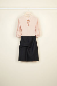 Silk and wool short dress with pleated sleeves - Golden Beige