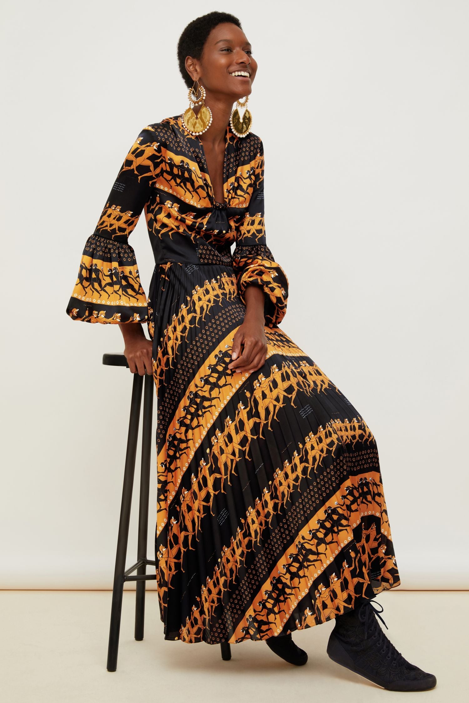 Printed pleated maxi dress - Sport Education print
